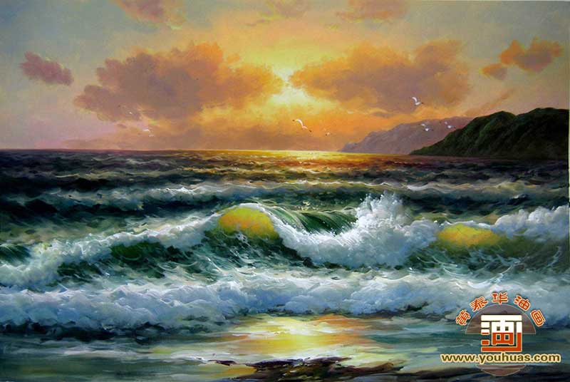 hl8002海浪风景油画