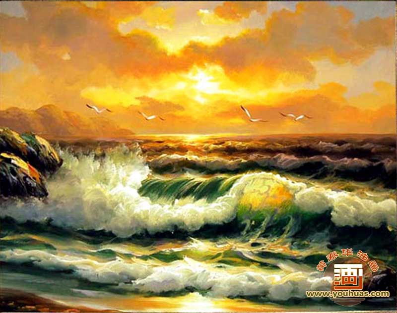 hl8015海浪风景油画