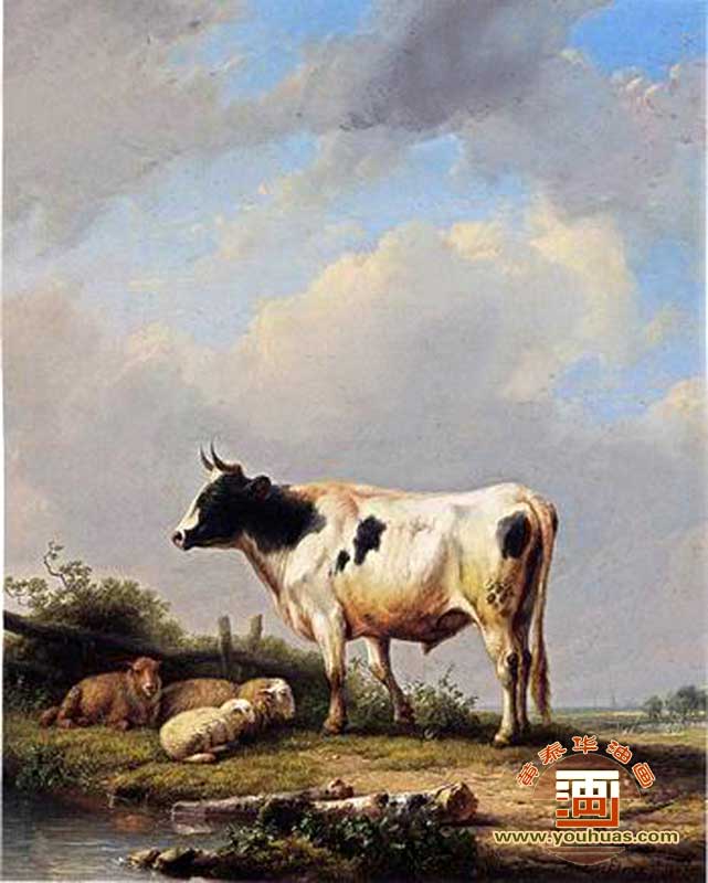 油画作品 动物画 牛类 画  niu1011